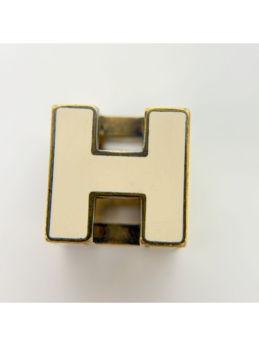 Hermes Cage Ash Cube Pendant Metal Lacquer Gold Ivory Vintage